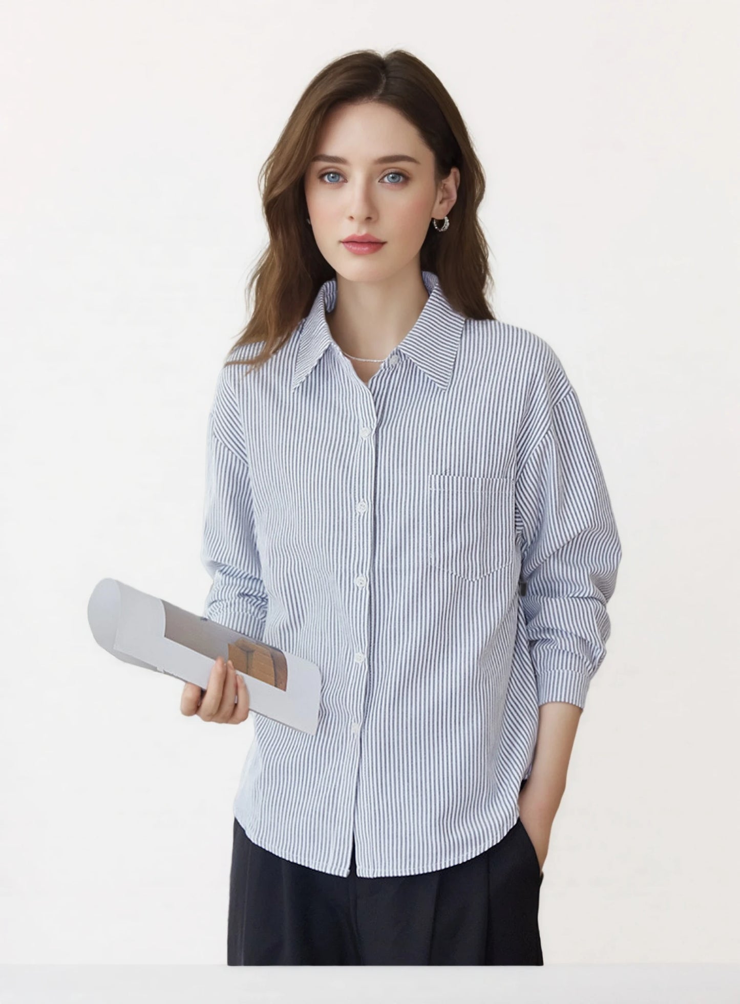 Einfache weiß blau rot gestreifte Hemd Frauen Frühling neue weibliche lässige Langarm Blusen und Tops Mode Damen Kleidung