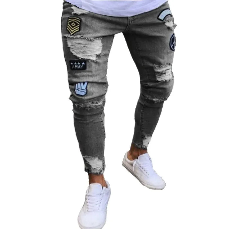Zerrissene Jeans Männer Stretch Skinny Grey Blue schwarz Hip Hop Jeans hose Streetwear Casual Slim Fit Jeans für Männer Jogging Jeans
