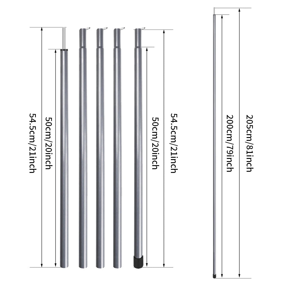 2 m Teleskop-Zeltstangen-Set mit 2 leichten, verstellbaren Trekking-Camping-Klappstangen für Spaziergänge, Überdachung, Wandern