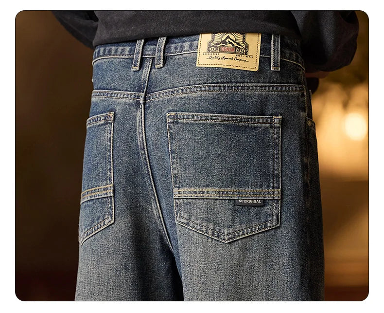 Herren-Jeans mit elastischem Bund, entspannte Passform, blaue Herrenjeans mit elastischem Bund, Reißverschluss und Knopf