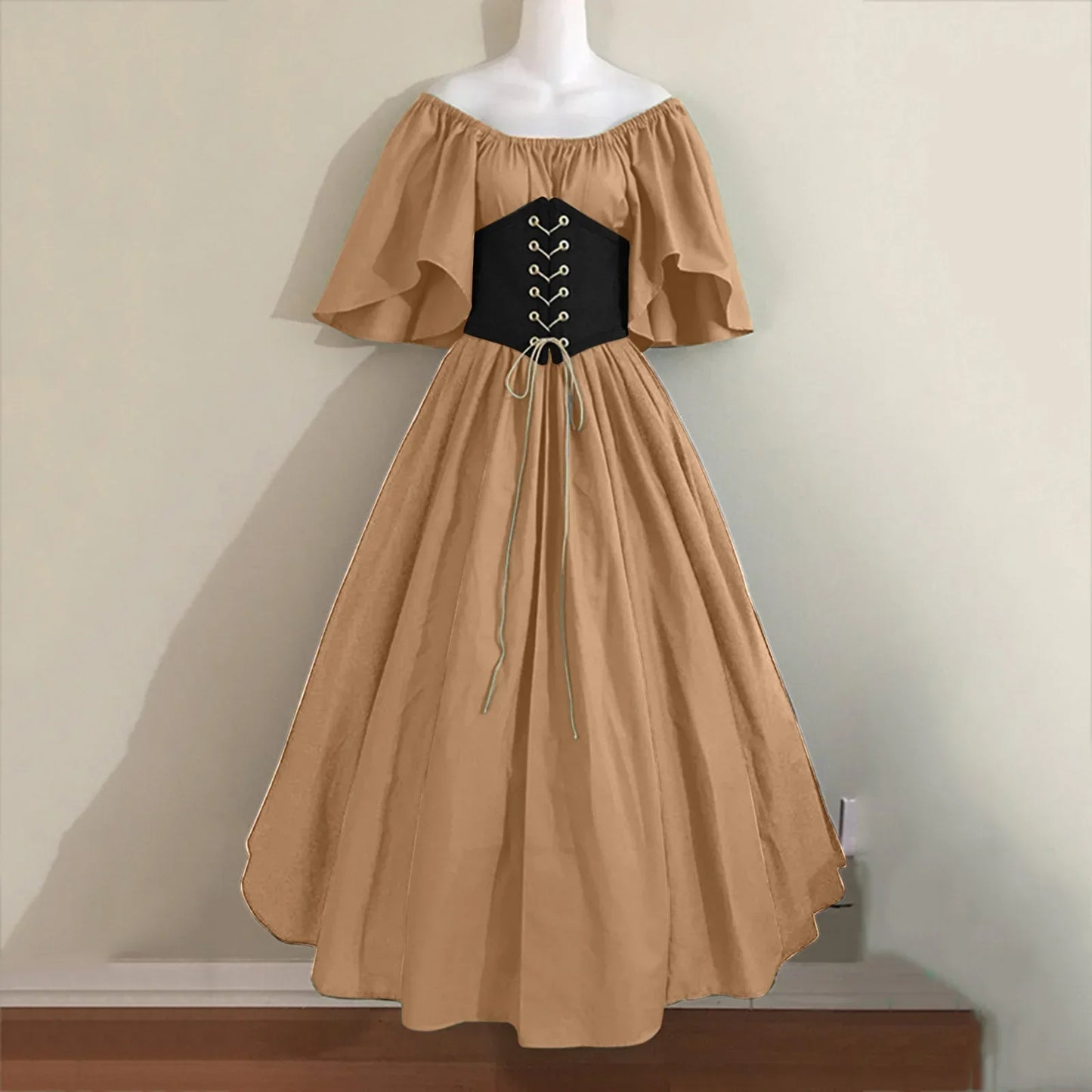 Halloween-Kostüme für Damen, mittelalterlich, Retro, Kontrastfarbe, schmales Swing-Kleid, Ein-Wort-Schulterkleid, Love Live Cosplay