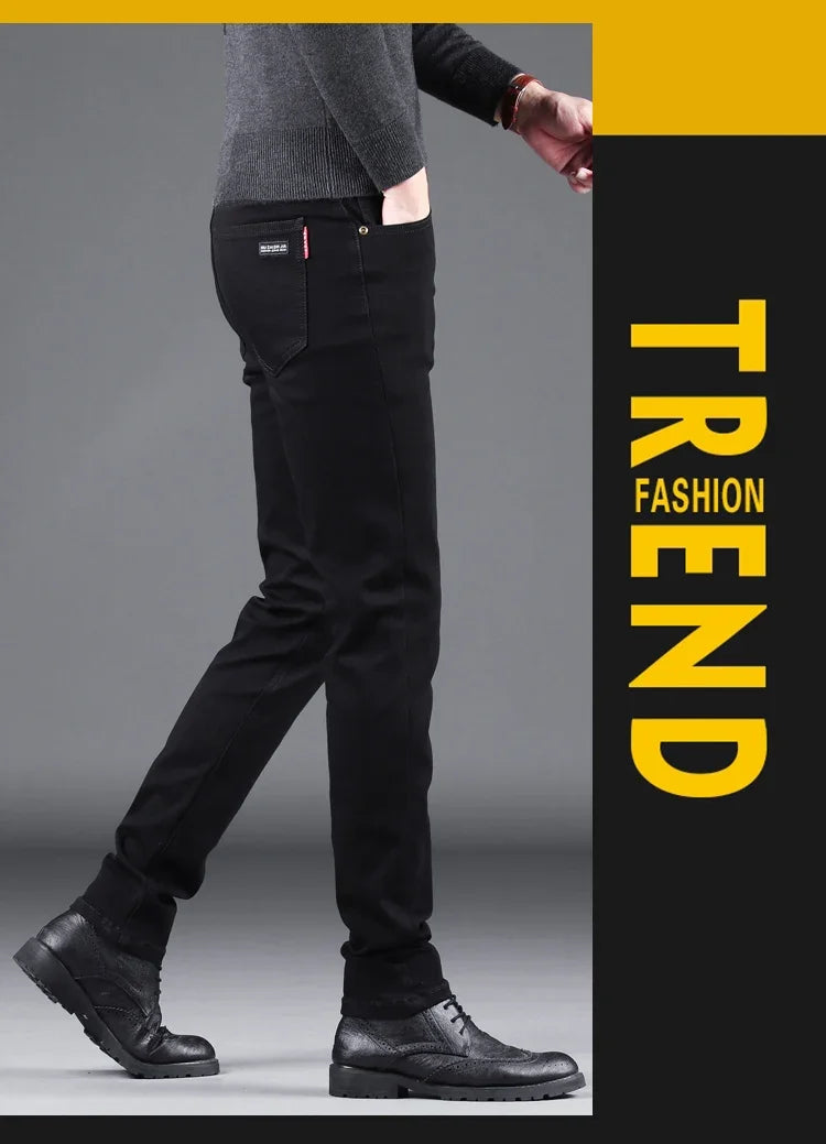 Frühling Herbst Neue männer Reine Schwarz Dünne Jeans Elastische Gerade Hosen Business-Mode Freizeit Koreanische Vintage Denim Hosen Männlich