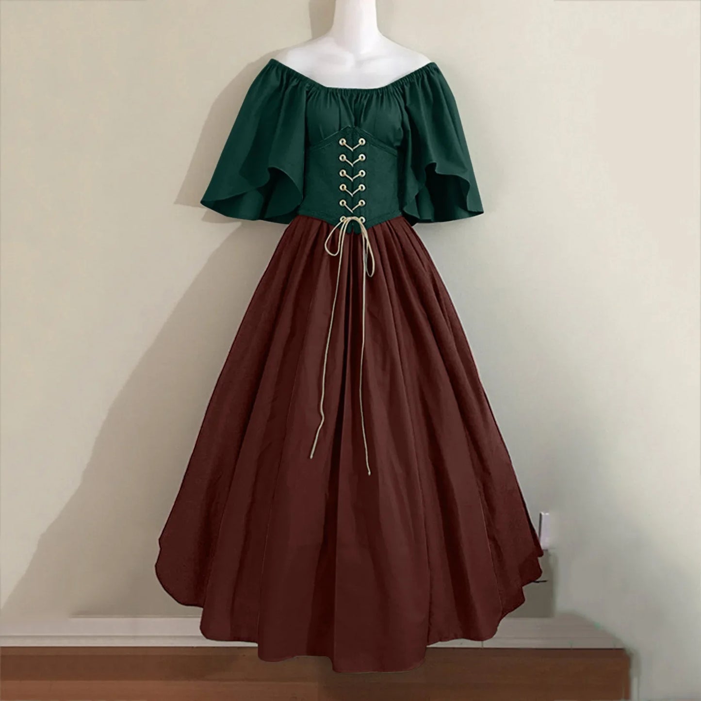 Halloween-Kostüme für Damen, mittelalterlich, Retro, Kontrastfarbe, schmales Swing-Kleid, Ein-Wort-Schulterkleid, Love Live Cosplay