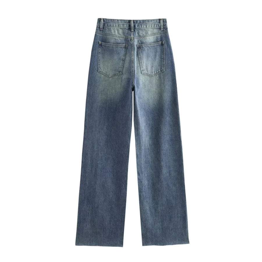 ETJ Damen-Jeans mit weitem Bein und hoher Taille, klassisch, alles mit fünf Taschen, gewaschen, weich, bequem, ultralange Jeans6045022