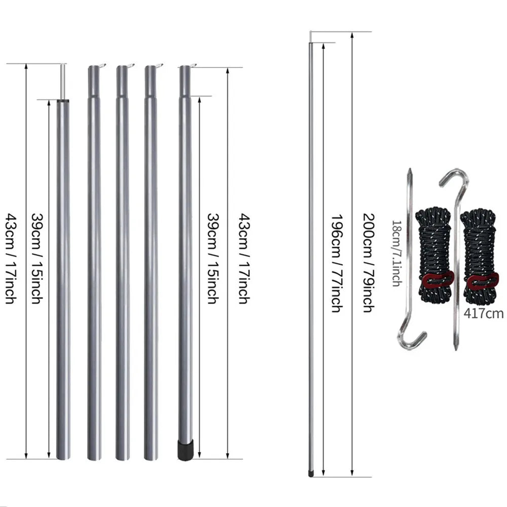 2 m Teleskop-Zeltstangen-Set mit 2 leichten, verstellbaren Trekking-Camping-Klappstangen für Spaziergänge, Überdachung, Wandern