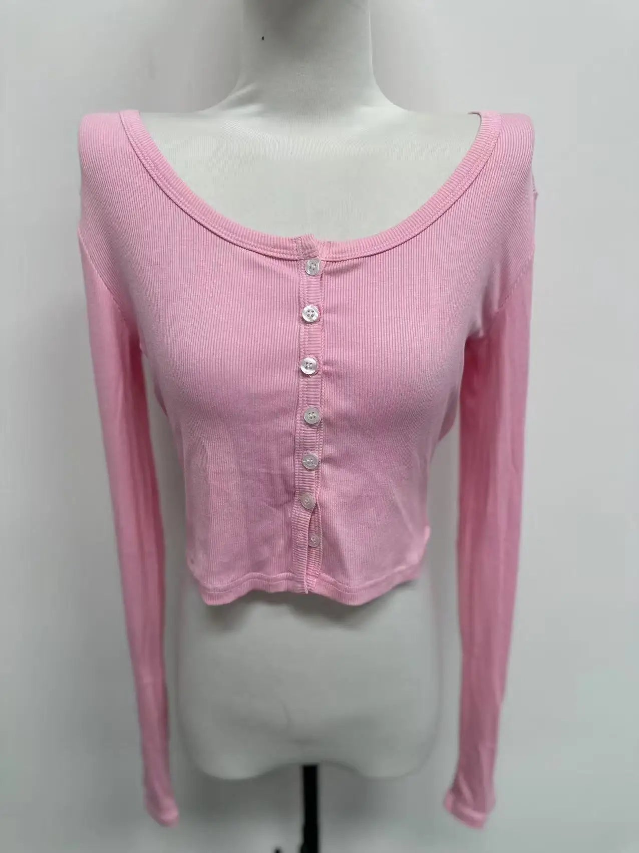 Einreiher T-shirt Langarm Crop Top Einfarbig T Shirts Für Frauen Streetwear Slim Fit Dame Outfit Camisetas Ropa Mujer