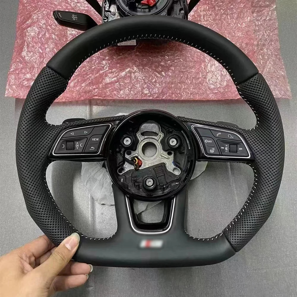 Beheiztes Lenkrad mit flachem Boden aus Leder für Audi a3 a4 a5 b9 halb perforiertes beheiztes Sportlenkrad beheizt