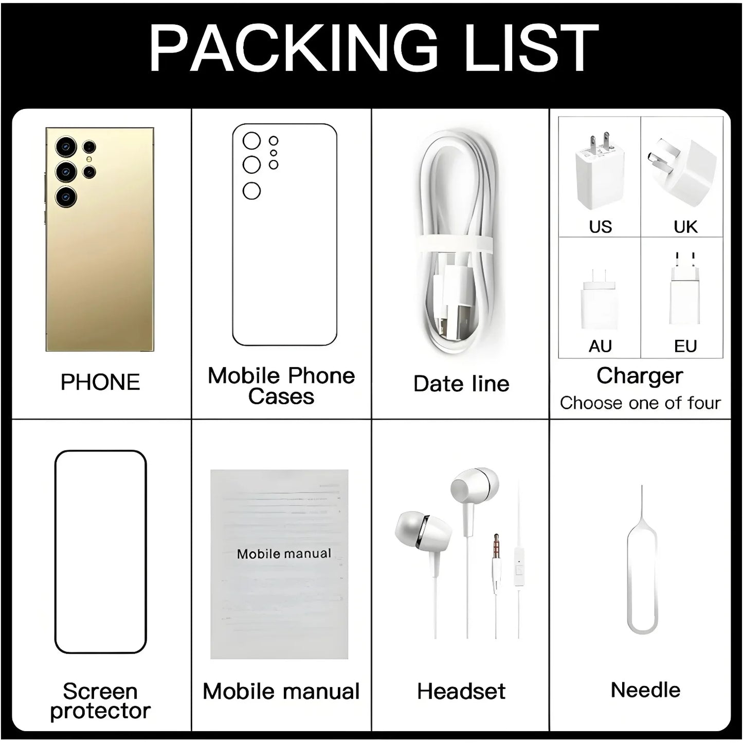 Global Vision S25 Ultra Smartphone 5G Android 12 8 GB RAM 512 GB ROM 6,8 Zoll Telefon 1920 x 1080HD 24 + 48 MP 4 5G Netzwerk-Handys