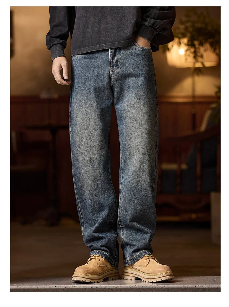 Herren-Jeans mit elastischem Bund, entspannte Passform, blaue Herrenjeans mit elastischem Bund, Reißverschluss und Knopf