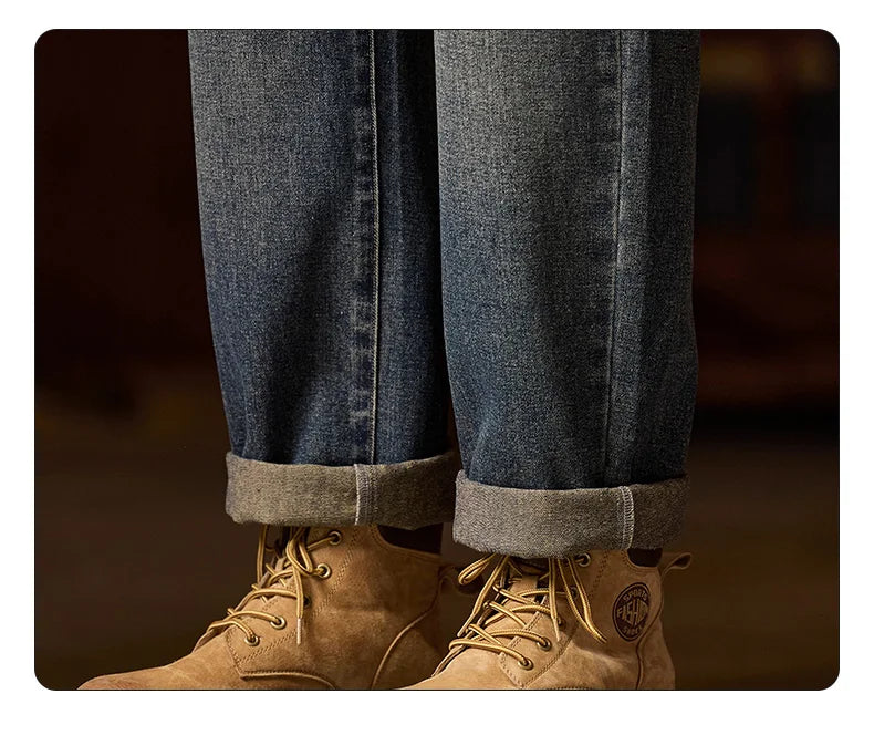 Herren-Jeans mit elastischem Bund, entspannte Passform, blaue Herrenjeans mit elastischem Bund, Reißverschluss und Knopf