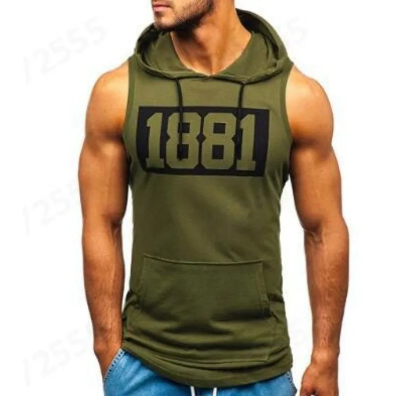 Herren Kapuze Tanktops Fitness studio Workout Training Hoodies ärmellose Bodybuilding Muskel abgeschnitten T-Shirt mit Tasche