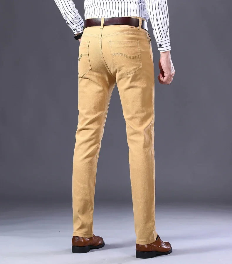 Männer Jeans Reine Weiße Mode Elastische Dünne Jugend Abnehmen Gerade Bein Männliche Hosen Business Casual Mittleren Alters High-End-Hose