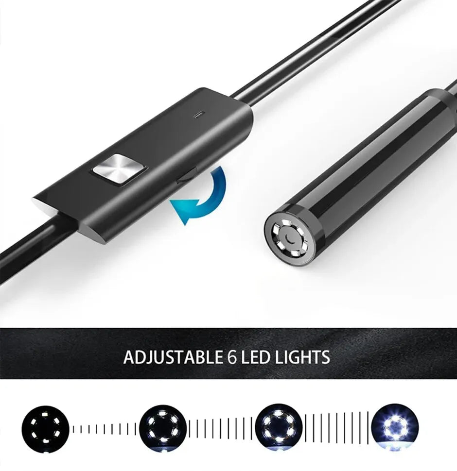 7,0 mm Typ-C Endoskopkamera, IP67, wasserdicht, 6 LEDs, verstellbar, USB, Android, flexible Inspektion, Endoskopkameras für Telefon, PC