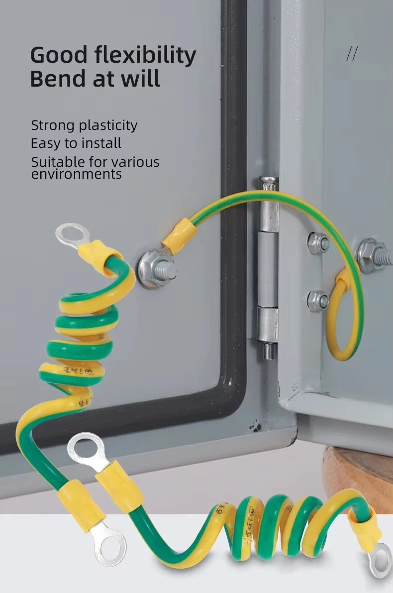 10AWG 12AWG 14AWG Solar-PV-Erdungskabel mit Anschluss 2,5 mm, 4 mm, 6 mm Erdungsdrahtloch, 6 mm gelb-grünes flexibles Kupfer-Erdungskabel