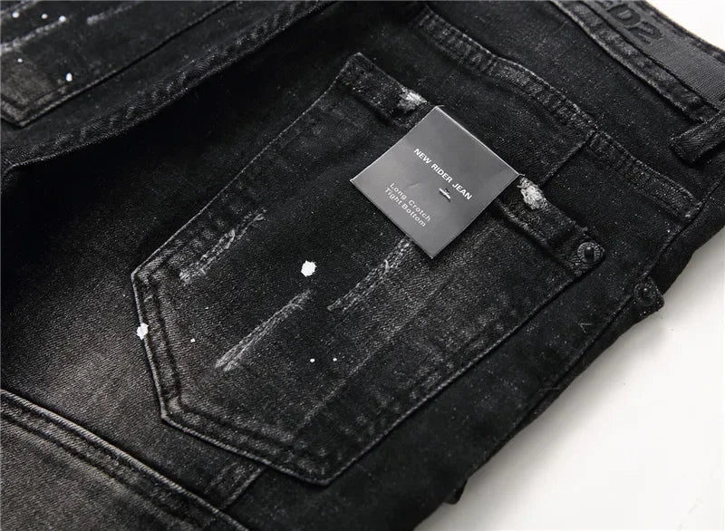 Jeans Männer Lange Bleistift Hosen Denim Hose Hohe Taille Slim Fit Einfache Zipper Splice Casual Regelmäßige Herbst Winter Gerade Hosen