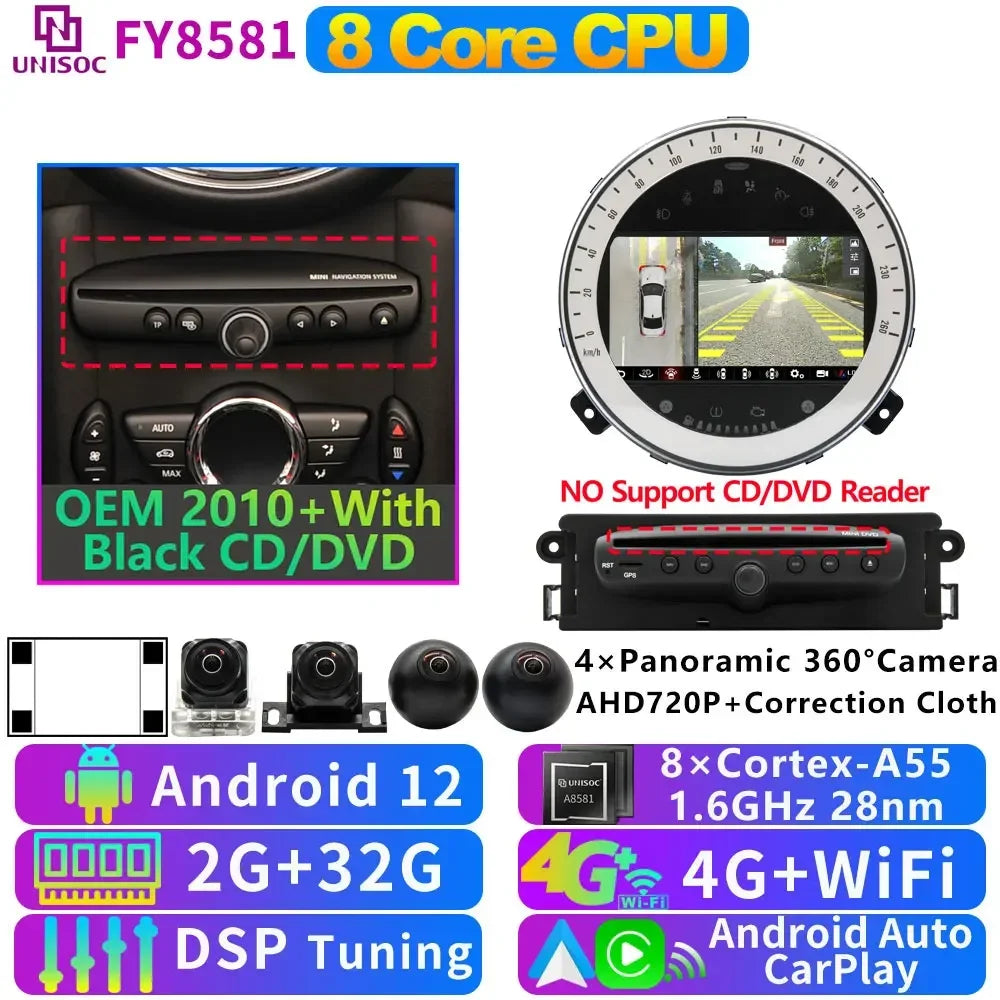 UIS7870 6nm 12G + 256G Android 13 Auto GPS Radio Player Für BMW Mini Cooper R55 R56 R57 R58 R59 R60 2010-2016 CarPlay Video Stereo