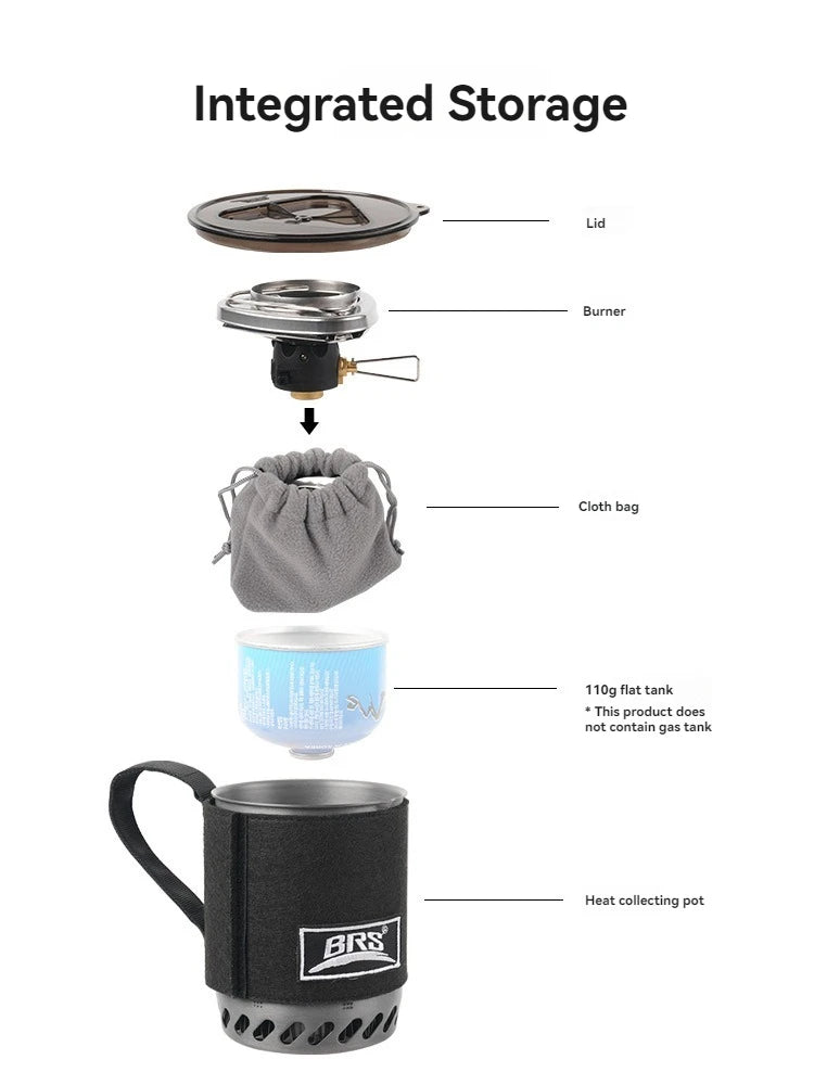 1500 W BRS 61, integrierter Wärmesammel-Topfbrenner für den Außenbereich, ultraleicht, tragbar, Wanderofen, Kochen, Rucksackreisen, Herdsystem