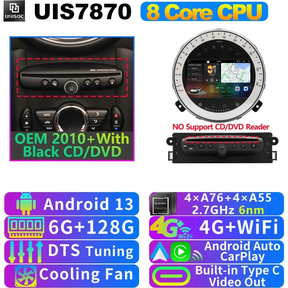 UIS7870 6nm 12G + 256G Android 13 Auto GPS Radio Player Für BMW Mini Cooper R55 R56 R57 R58 R59 R60 2010-2016 CarPlay Video Stereo