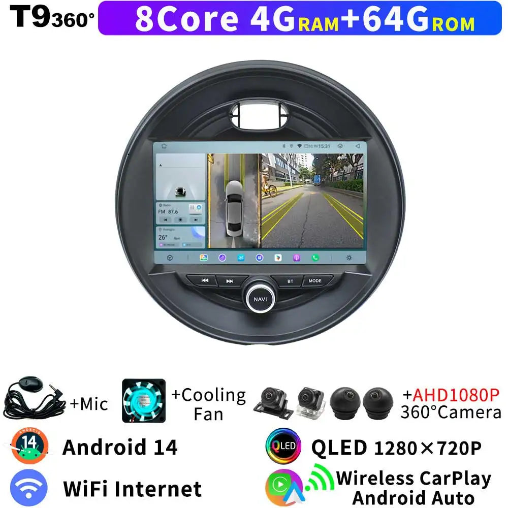 Für Mini Cooper F54 F55 F56 F57 F60 2014-2019 Head Unit Android 14 8Core QLED GPS Navigation CarPlay auto Radio Multimedia Player