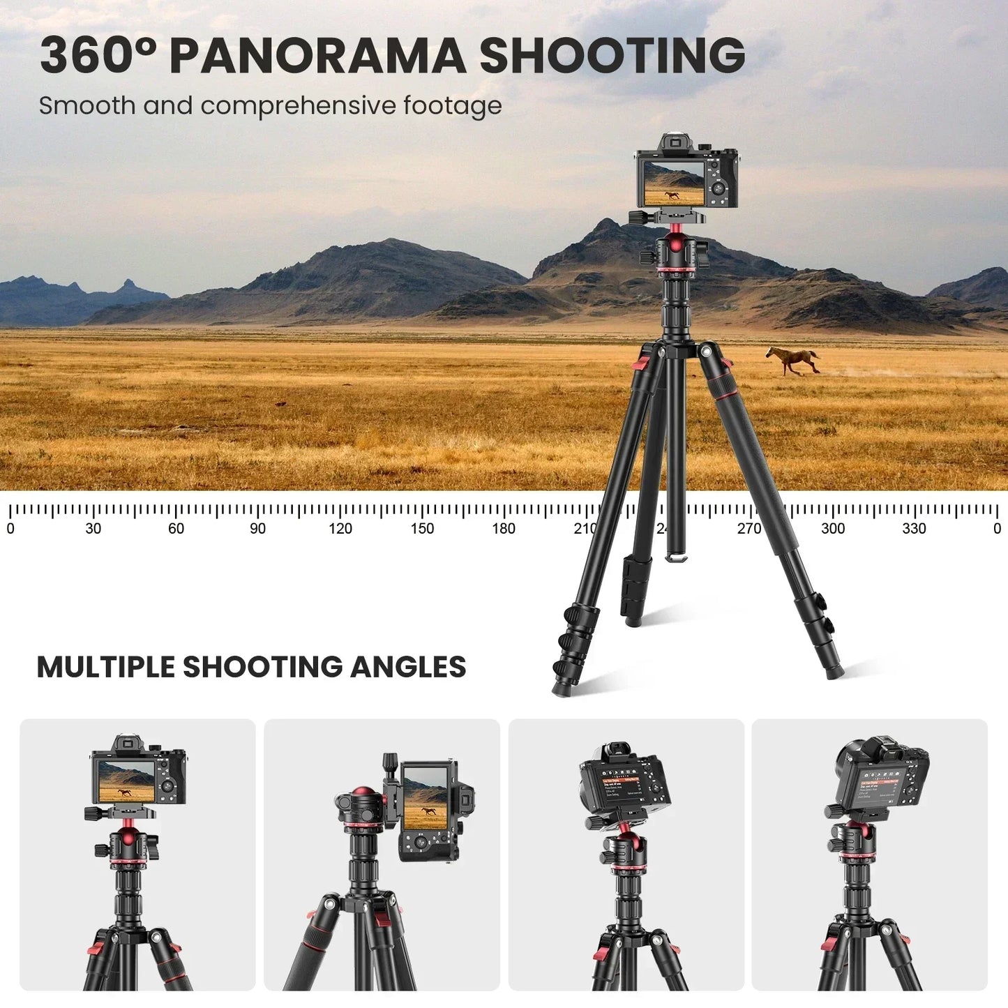 EVUMO GF2 Reisestativ, 1,73 m, Kamera aus Aluminiumlegierung, Telefon, leichter Ständer mit Arca Swiss Plate 360° °   Drehbarer Kugelkopf, 8 kg Belastung