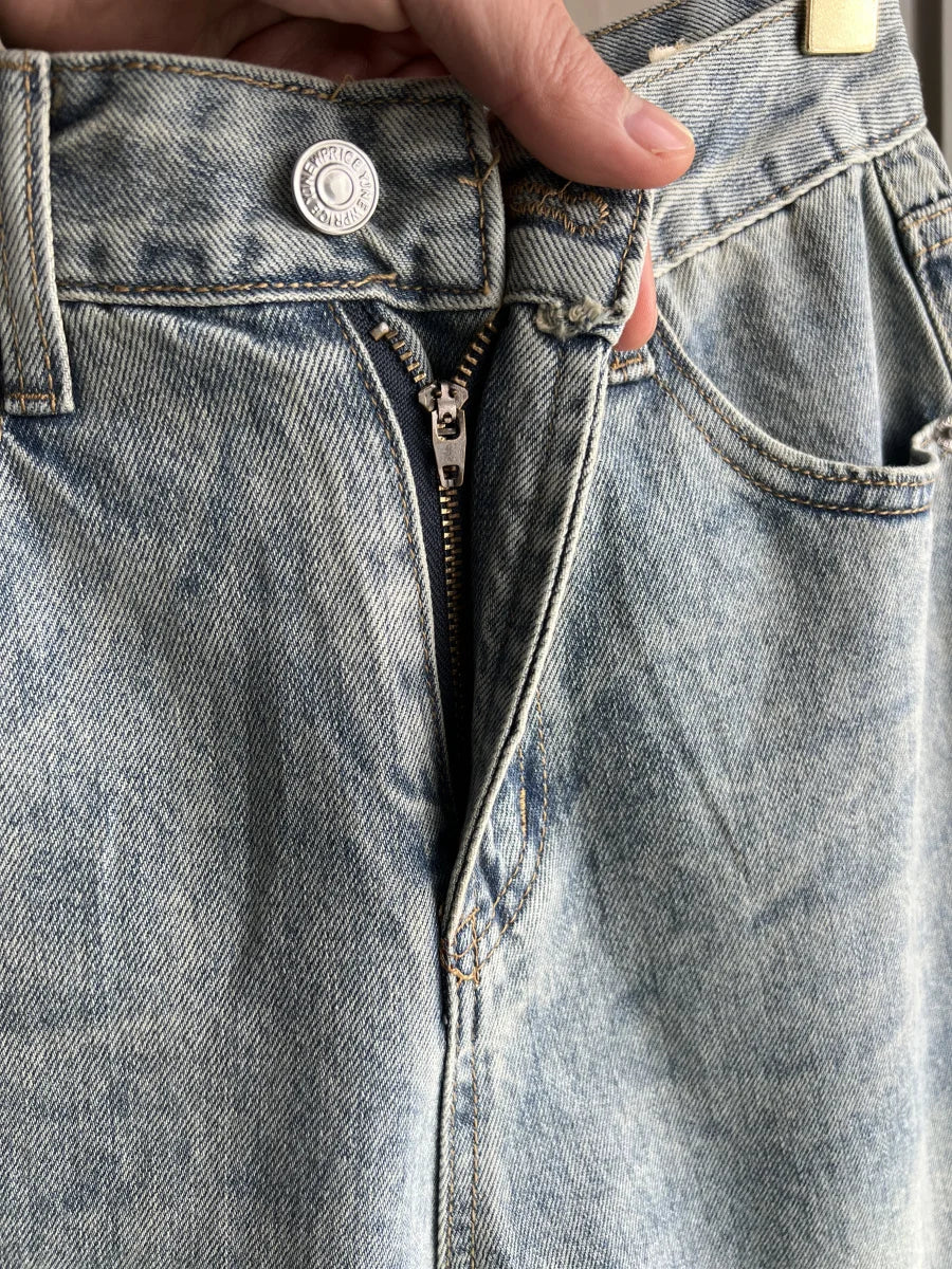 ETJ Damen-Jeans mit weitem Bein und hoher Taille, klassisch, alles mit fünf Taschen, gewaschen, weich, bequem, ultralange Jeans6045022