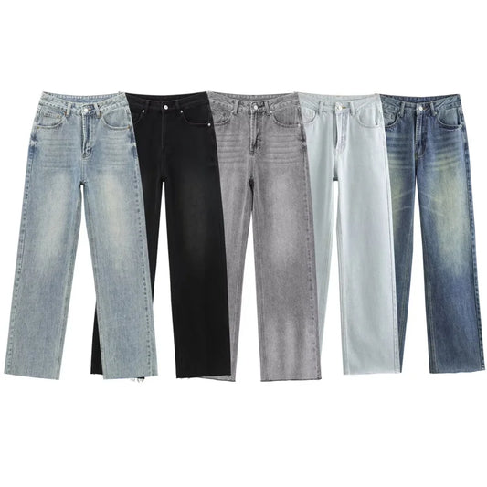 ETJ Damen-Jeans mit weitem Bein und hoher Taille, klassisch, alles mit fünf Taschen, gewaschen, weich, bequem, ultralange Jeans6045022