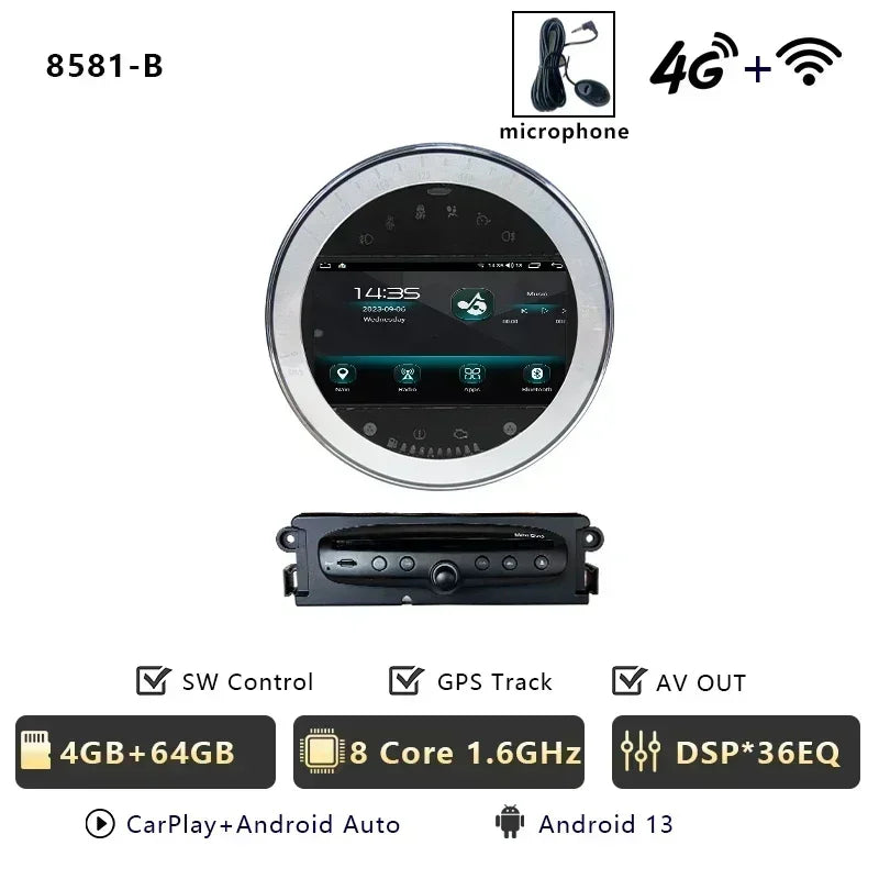 CHSTEK Autoradio für BMW Mini Cooper S Clubman R55 Clubvan R56 Cabrio R57 Coupe R58 R59 Multimedia Bluetooth Android Player GPS