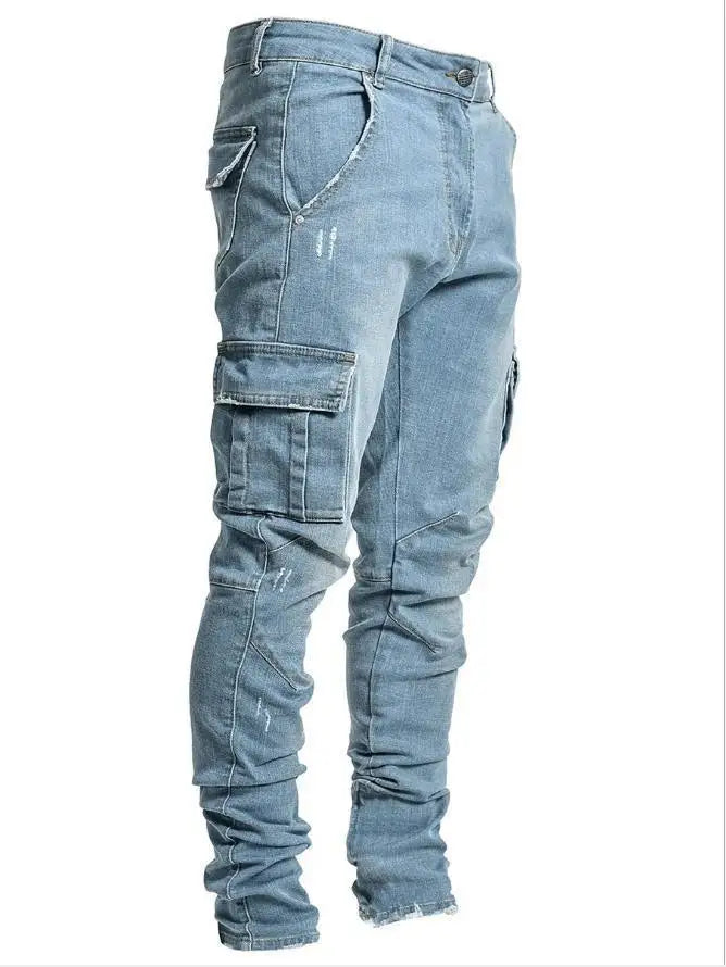 Jeans Männer Schwarz Cargo Hosen Multi Taschen Denim Pantalones Blau Slim Fit Overol Hombre Mode Casual Streetwear Hosen 3XL
