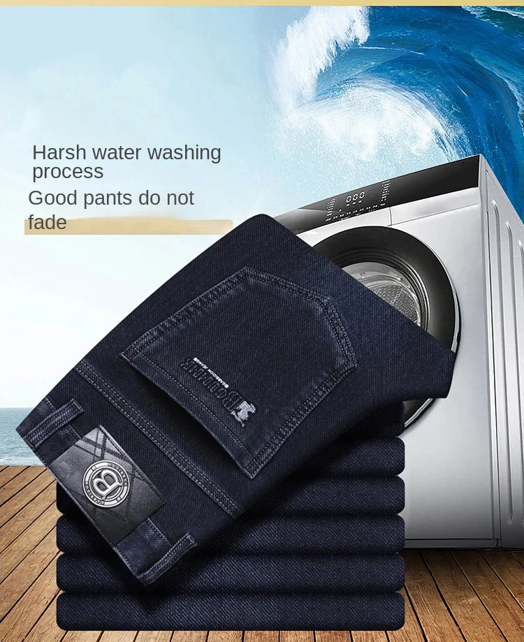 Herren-Jeans mit geradem Bein, hochwertig, leicht, luxuriös, bestickt, lässig, vielseitig, modisch, schlankmachend, glatter Silhouetten-Stil