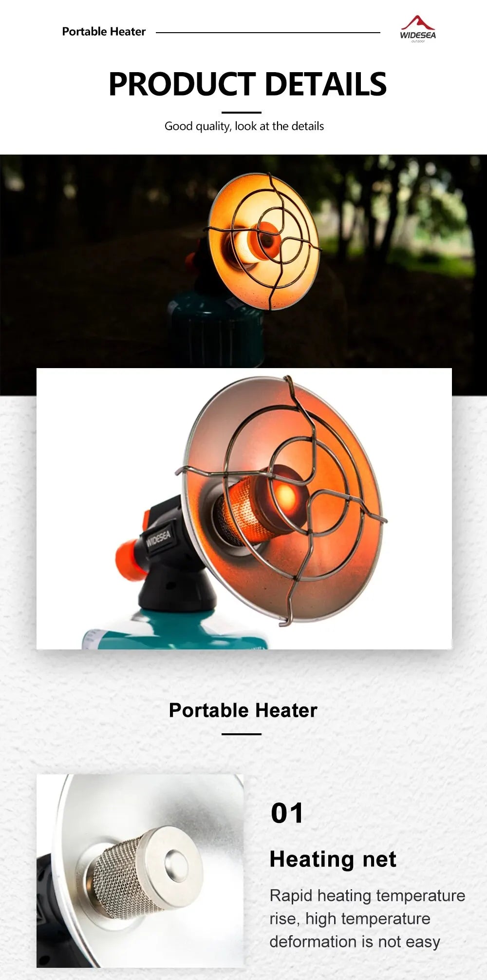 Widesea Camping-Heizung, tragbarer Kamin aus Edelstahl für den Winter, Outdoor, Herd, Wandern, Gasbrenner, Heizung, Überlebensausrüstung