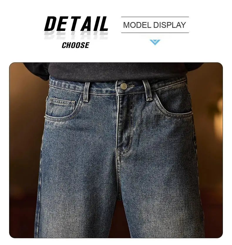 Herren-Jeans mit elastischem Bund, entspannte Passform, blaue Herrenjeans mit elastischem Bund, Reißverschluss und Knopf