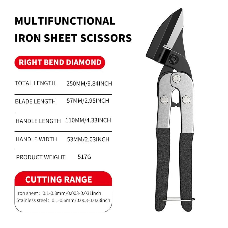 Professionelle Industrieschere: Edelstahlschere, Blechschere zum Schneiden von Blechen und PVC-Rohren
