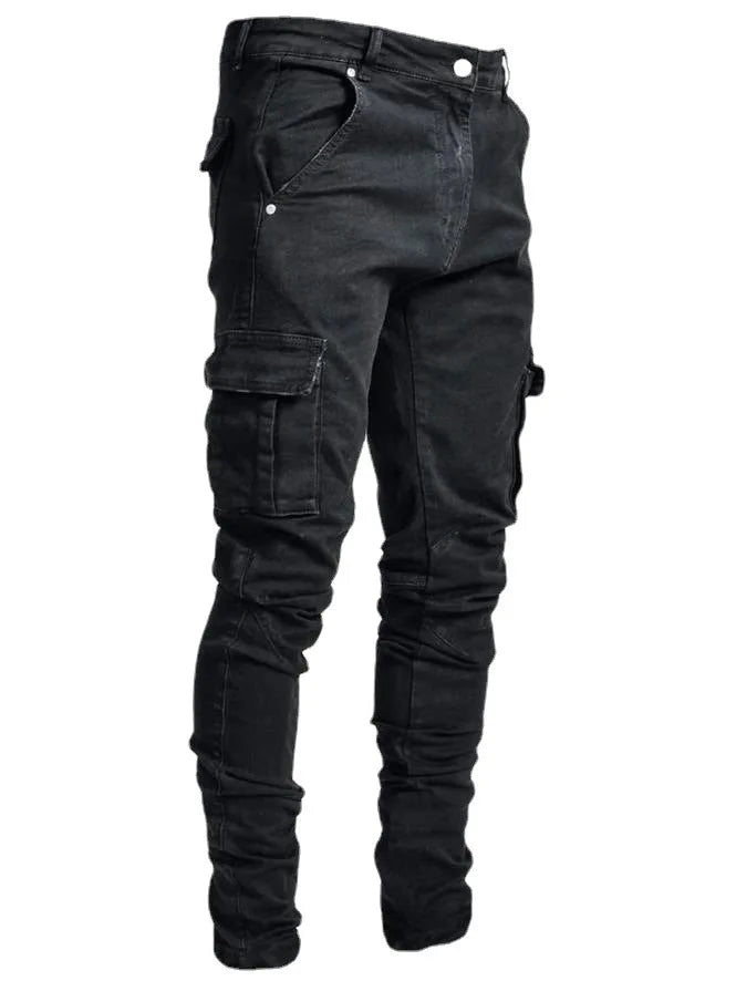 Jeans Männer Schwarz Cargo Hosen Multi Taschen Denim Pantalones Blau Slim Fit Overol Hombre Mode Casual Streetwear Hosen 3XL