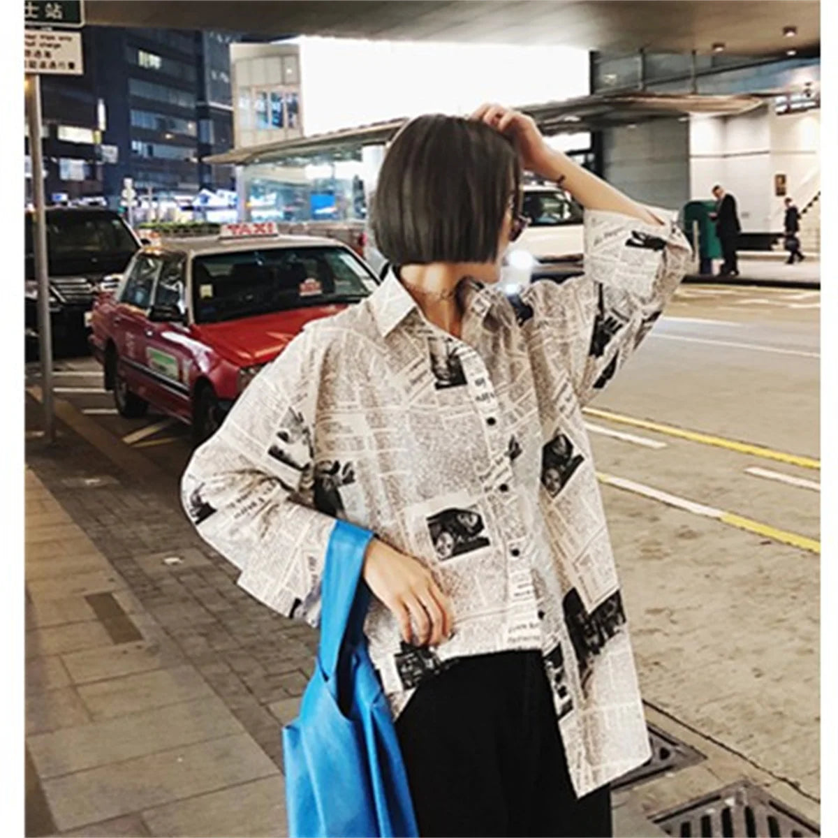 Trend iges Hemd Bluse einfache dünne Zeitung drucken Hemd Sommer lose Hemd Top Frauen einfarbig Sonnenschutz Shirt Streetwear