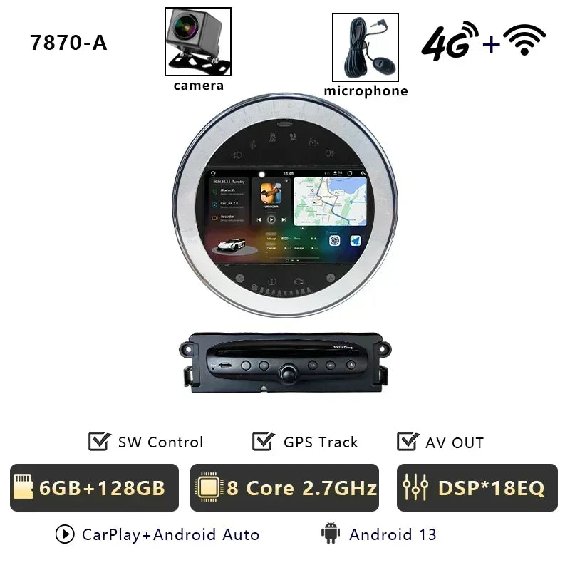 CHSTEK Autoradio für BMW Mini Cooper S Clubman R55 Clubvan R56 Cabrio R57 Coupe R58 R59 Multimedia Bluetooth Android Player GPS