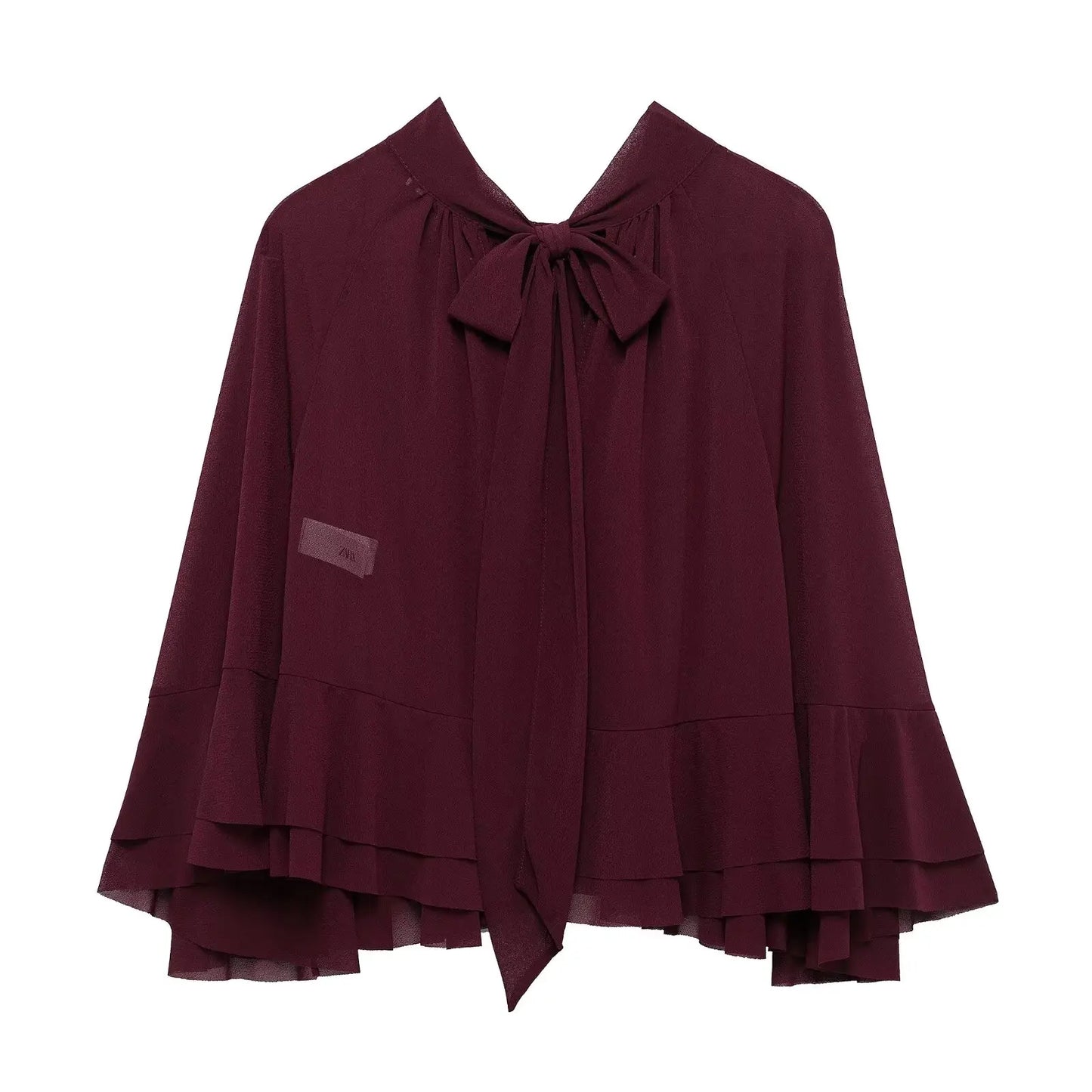 Zevity 2025 Frauen Mode Stehen Kragen Falten Rüschen Lose Mantel Bluse Weibliche Zurück Bogen Gebunden Kittel Hemd Blusas Chic Tops LS2613