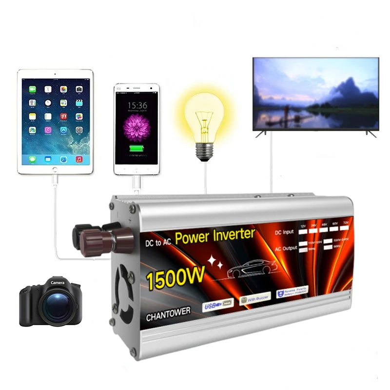 Wechselrichter 12 V 220 V Solar-Wechselrichter 500 W 1000 W 1500 W 2000 W tragbarer Spannungswandler Auto-Ladegerät-Konverter Auto-Wechselrichter