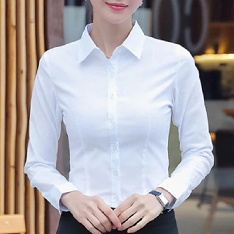 Frauen Shirts Blusen Frauen Weißes Hemd Langarm Bluse Weibliche Tops OL Grundlegende Hemd Blusen 2023 Mode Elegante Frau Kleidung