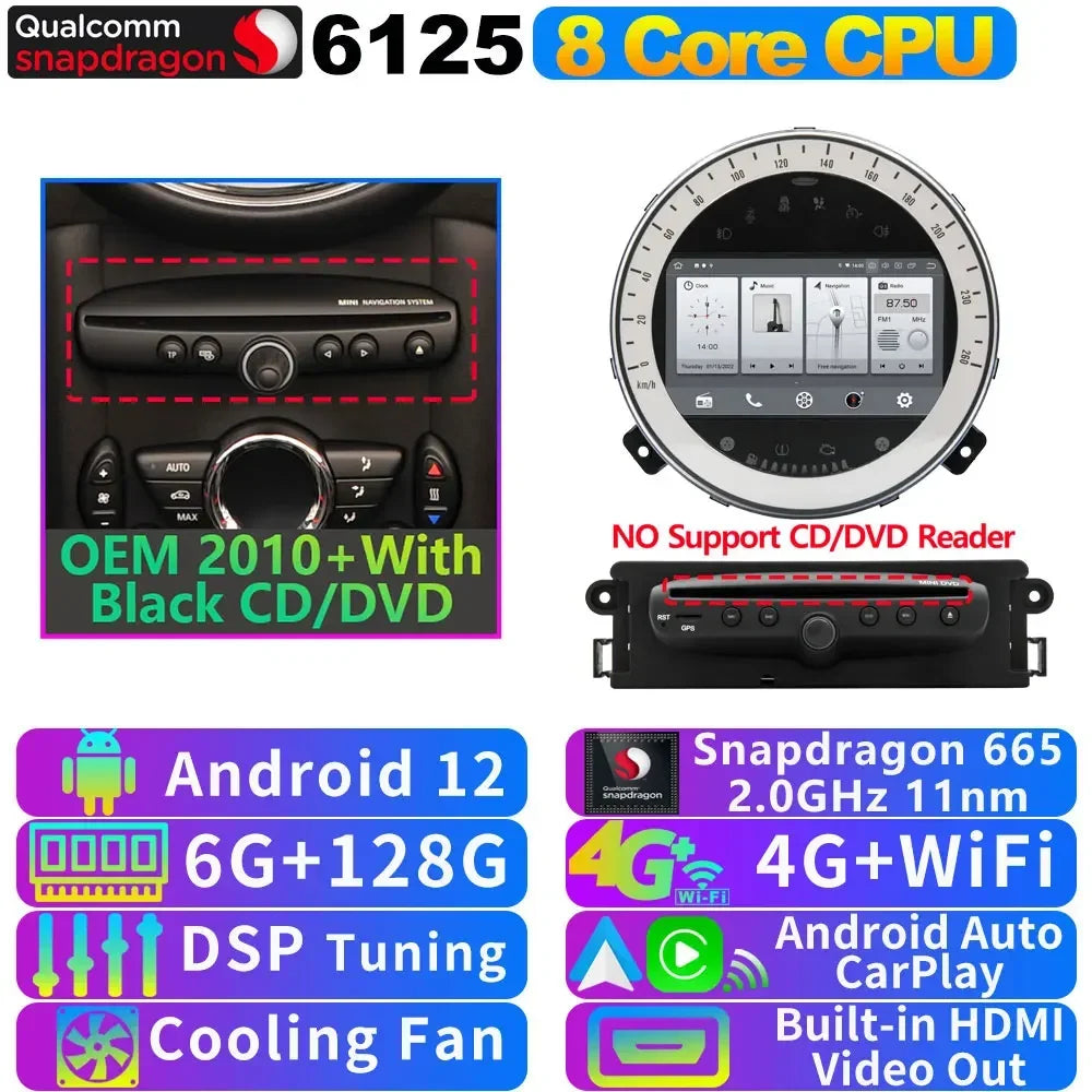 UIS7870 6nm 12G + 256G Android 13 Auto GPS Radio Player Für BMW Mini Cooper R55 R56 R57 R58 R59 R60 2010-2016 CarPlay Video Stereo