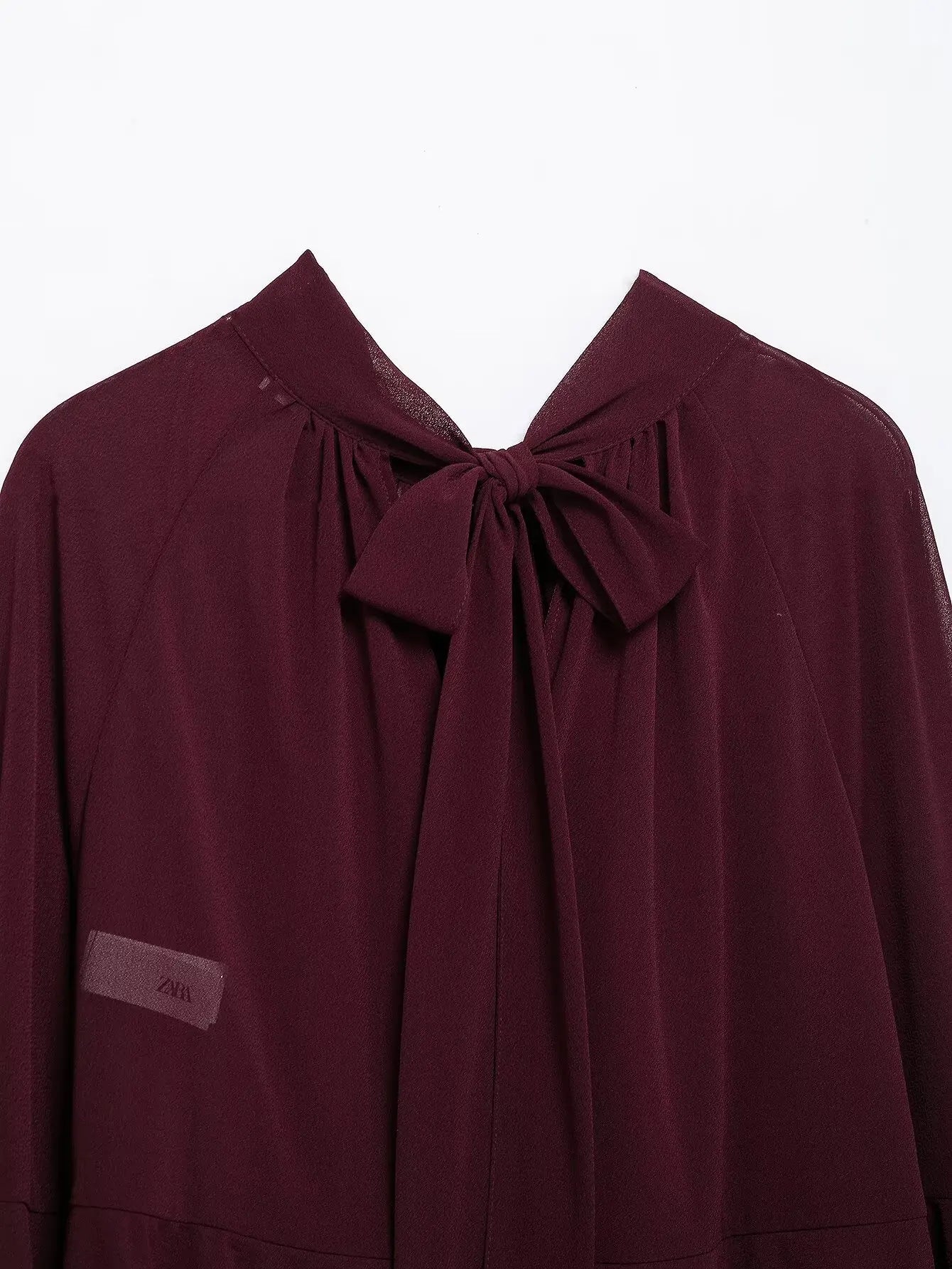 Zevity 2025 Frauen Mode Stehen Kragen Falten Rüschen Lose Mantel Bluse Weibliche Zurück Bogen Gebunden Kittel Hemd Blusas Chic Tops LS2613