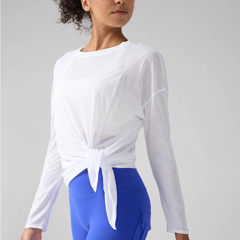 Gym Sport Tops Workout T-shirts Frauen Yoga Kleidung Laufen Lose Schlank Schnell Trocknend Training Langarm Bluse Fitness Tops 👚
