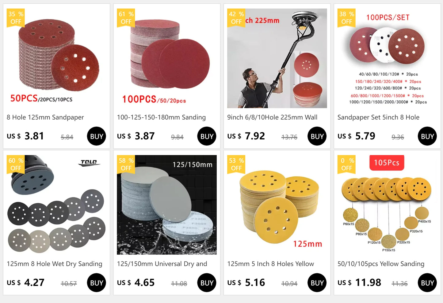 8 Loch 125 mm Schleifpapier Holzbearbeitung Metall Schleifscheibe Schleifpolierwerkzeug 40/1000/2000 Körnung Schleifscheiben Dremel Zubehör