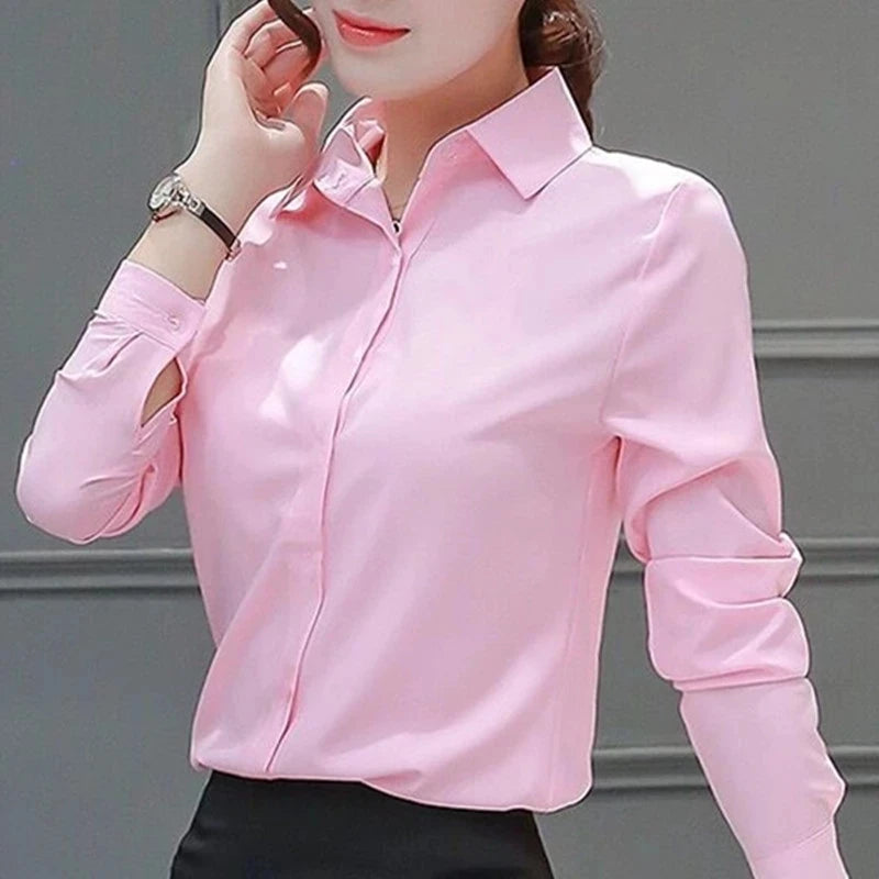 Frauen Shirts Blusen Frauen Weißes Hemd Langarm Bluse Weibliche Tops OL Grundlegende Hemd Blusen 2023 Mode Elegante Frau Kleidung