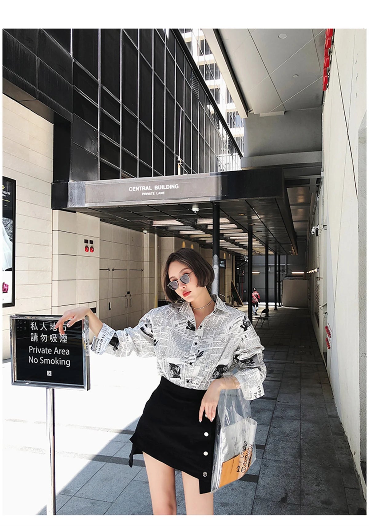 Trend iges Hemd Bluse einfache dünne Zeitung drucken Hemd Sommer lose Hemd Top Frauen einfarbig Sonnenschutz Shirt Streetwear