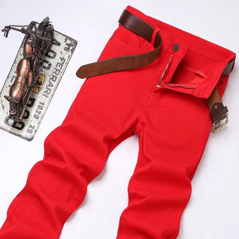 Weiße Jeans Herrenmode Gerade Elastische Baumwolle Denim Hosen Frühling Herbst Allgleiches Business Casual Hosen Männliche Kleidung