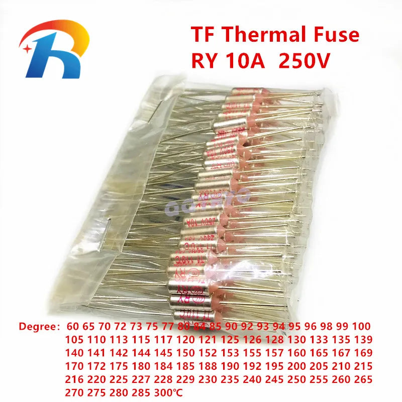 10 ~ 100 Stücke Temperatur RY 10A 250 V Tf Thermosicherung 60C 72C 77C 94C 99C 100C 113C 121C 133C 142C 157C 172C 192C 216C 240C 300C