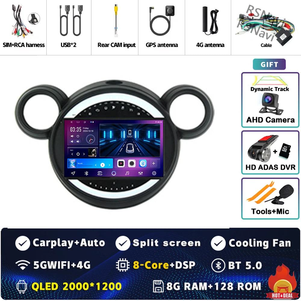 Android 15 Carplay Auto 2K Bildschirm Auto Radio Multimedia Player Für BMW Mini Cooper Countryman R56 R60 2011-2013 stereo Navigation
