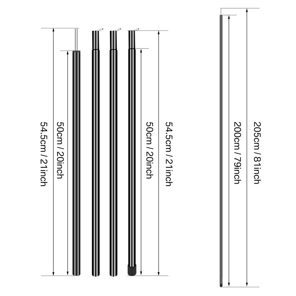 2 m Teleskop-Zeltstangen-Set mit 2 leichten, verstellbaren Trekking-Camping-Klappstangen für Spaziergänge, Überdachung, Wandern