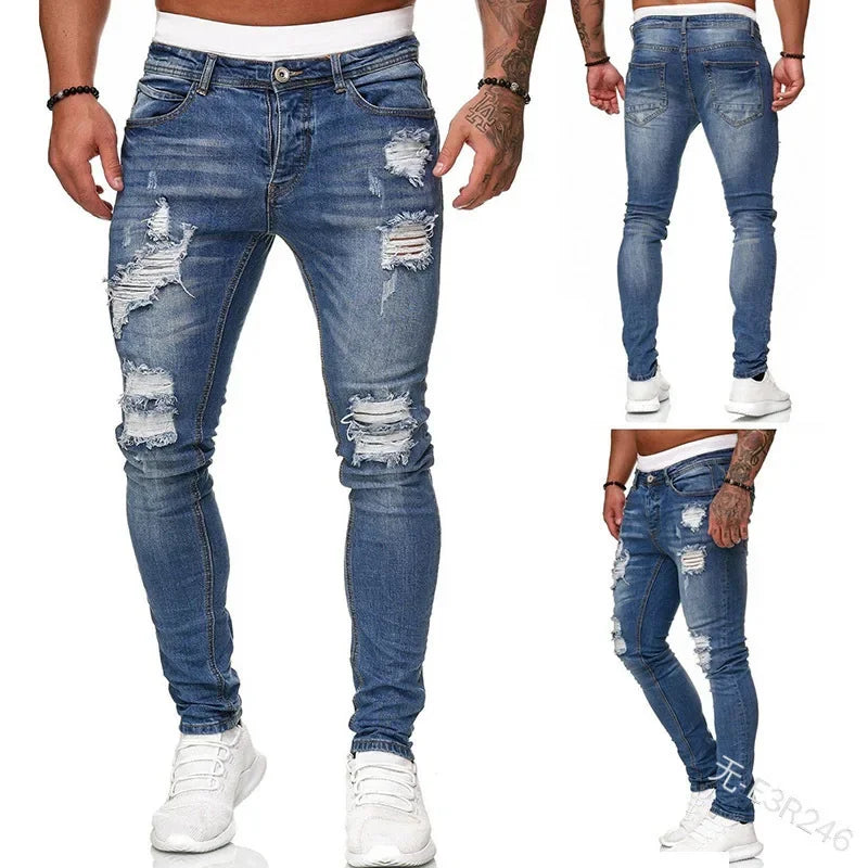 Zerrissene Jeans Männer Stretch Skinny Grey Blue schwarz Hip Hop Jeans hose Streetwear Casual Slim Fit Jeans für Männer Jogging Jeans