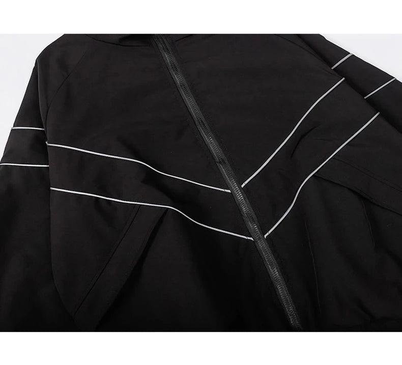 Reflektierende Gestreifte Jacke 2023 Männer Hip Hop Streetwear Mantel Zipper Up Jacke Windjacke Harajuku Dünne Mäntel Sport Schwarz Blau